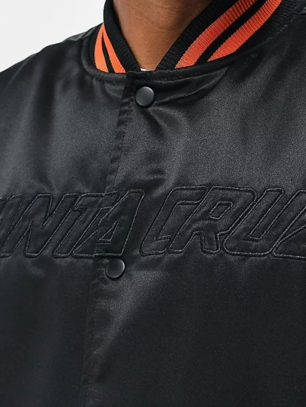 Santa Cruz Skateboards Black Bomber Jacket with Orange Stripe Trim Large